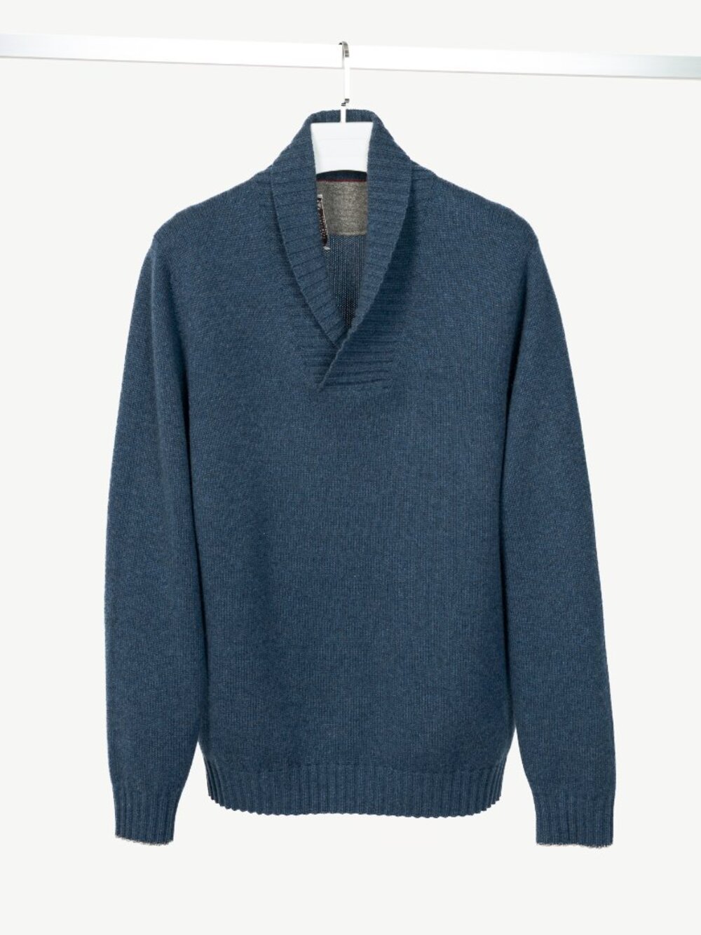 Brunello Cucinelli Blue Cashmere Shawl-Collar Sweater